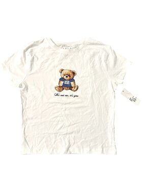 Faded Rose White Teddy Bear Cropped T Shirt Small NWT